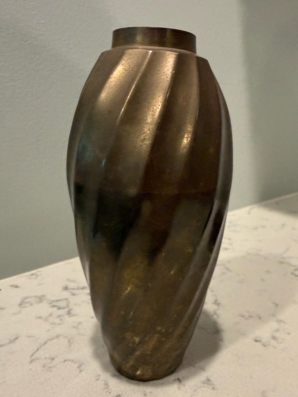 Vintage Mid Century Brass Flower Vase with Swirl Design about 7" Tall